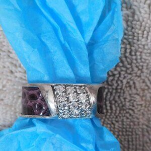 Men's Sterling Silver 925  Ring with a Purple Leather Insert with Moissanite